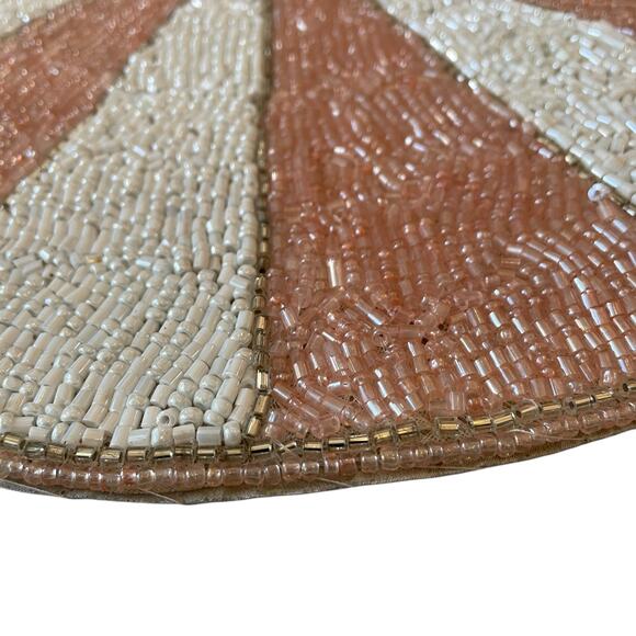 Max Studio Pink & White Candy Stripe Beaded Placemats 15in Set of 2 Holiday New - Picture 14 of 15